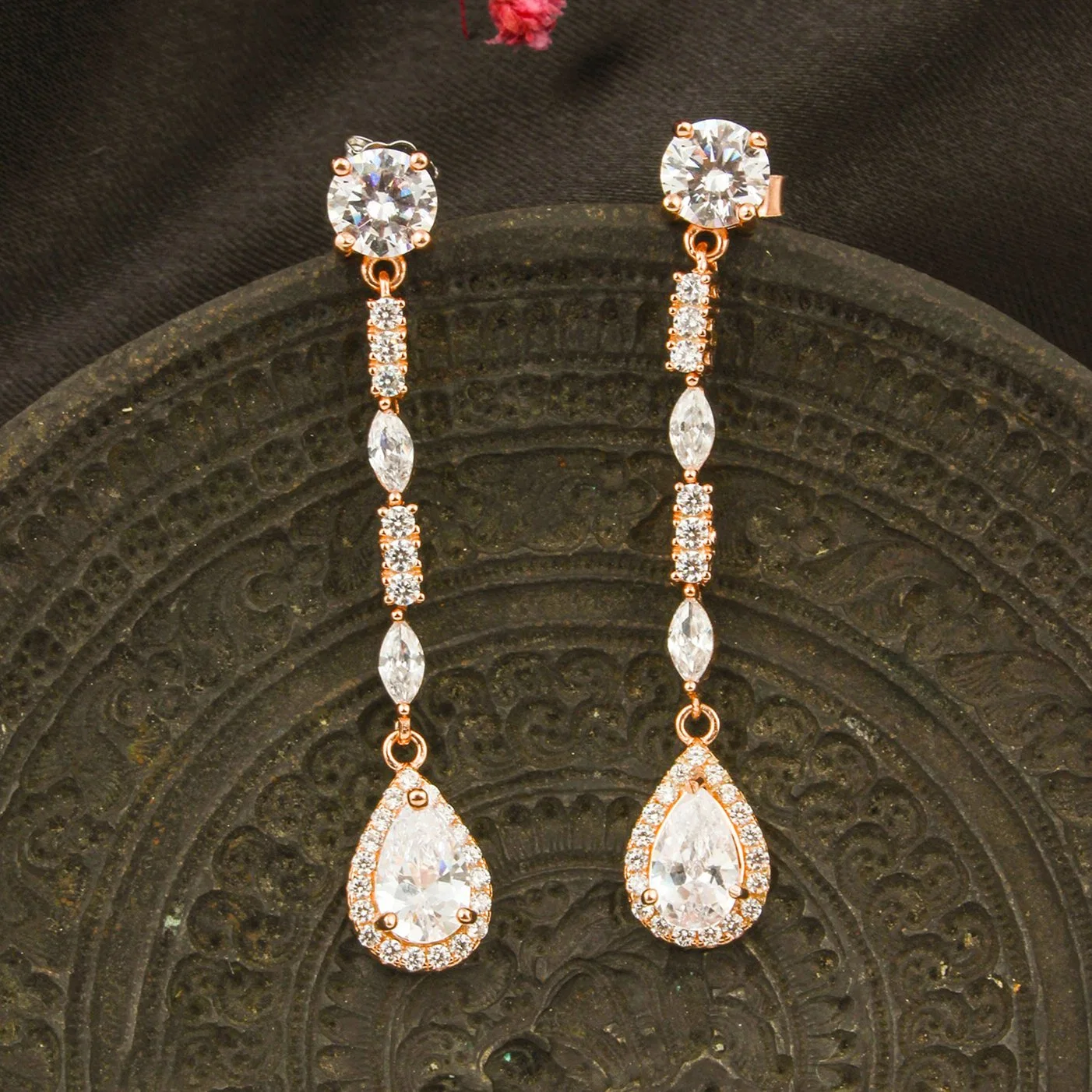 The Celestia 925 Sterling Silver Rose-Gold Drop Earrings