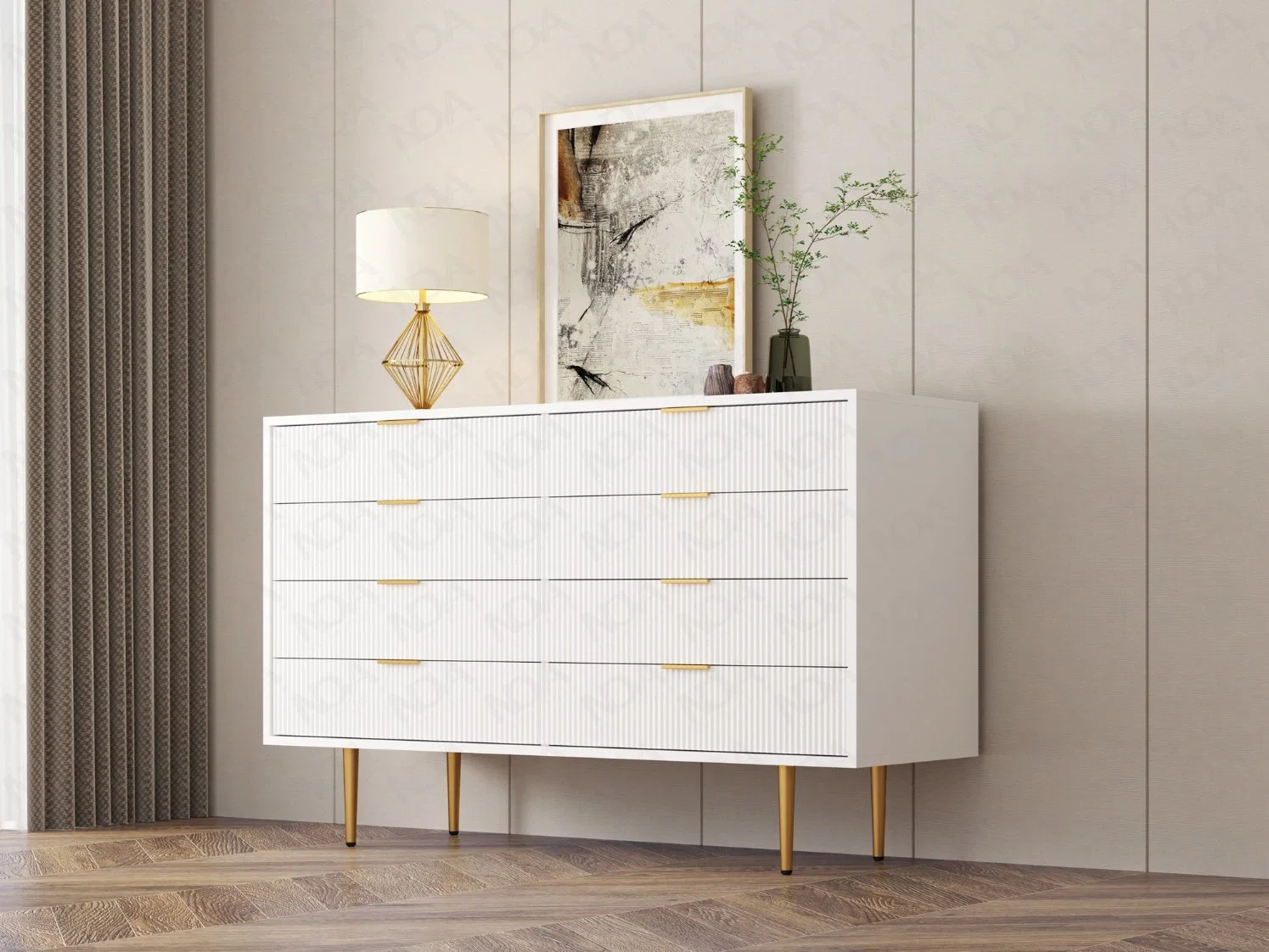 Nova White Modern Bedroom 8 Drawers Dresser Solid Wood Living Room Sideboard Storage Chest