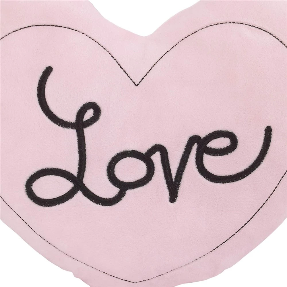 Hugs & Kisses, Heart Shaped Decorative Pillow with Embroidered &prime; Love&prime; Decorative Nursery Pillow