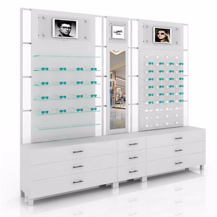 Customized Fashion Optical Shop Display Furniture Retail Price High End Floor Standing Wooden Standing Sunglass Display