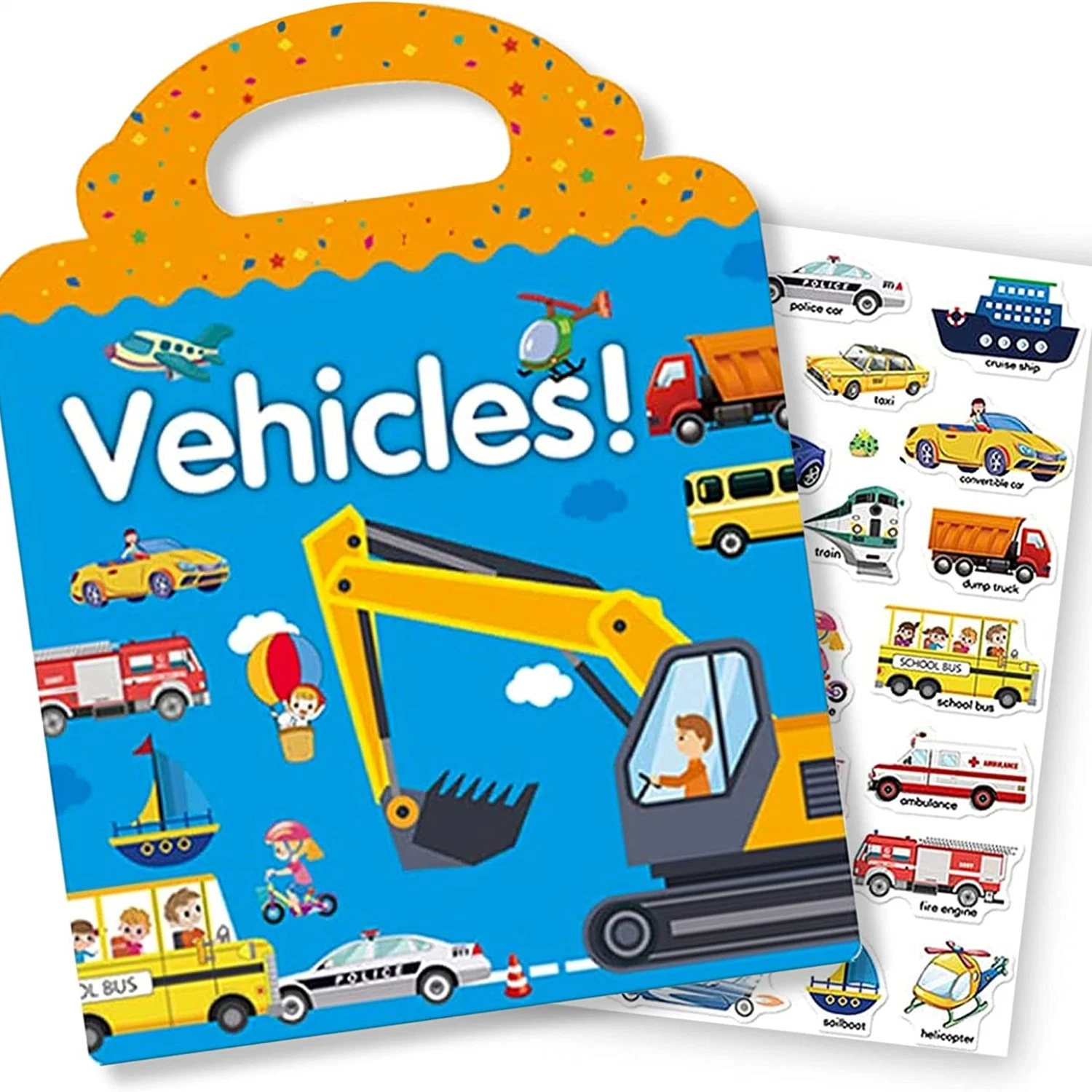 Reusable Sticker Book for Kids, Vehicles Truck Stickers Educational Learning Toys