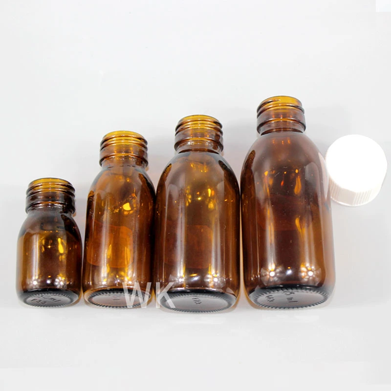 Empty Amber Glass Syrup Cough Medicine Bottle with Screw Cap