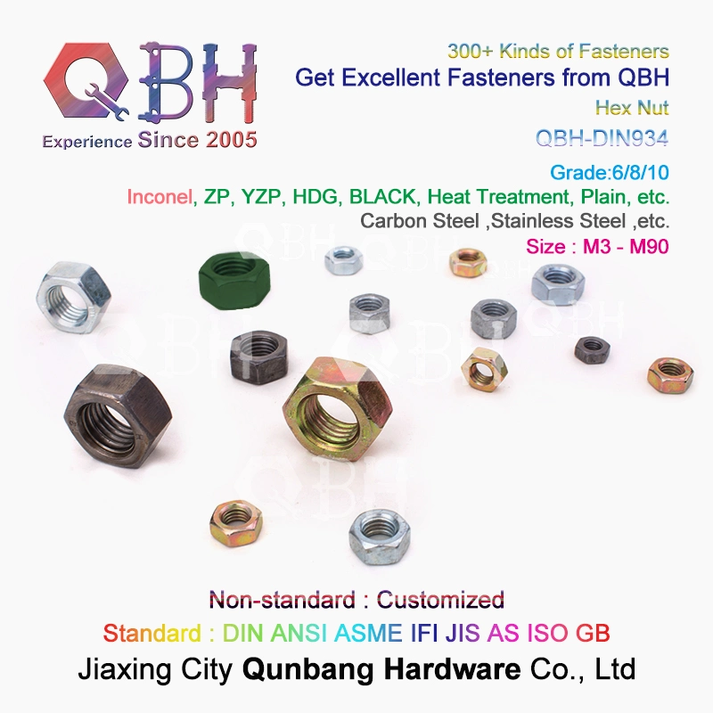 Qbh DIN 934 كربون سداسي الشكل من الفولاذ المقاوم للصدأ سداسي الشكل وصامولة سداسية الشكل Inconel/Zinc/Black/H. د. صامولة قضيب توصيل قضيب التوصيل ذات التخطيط G