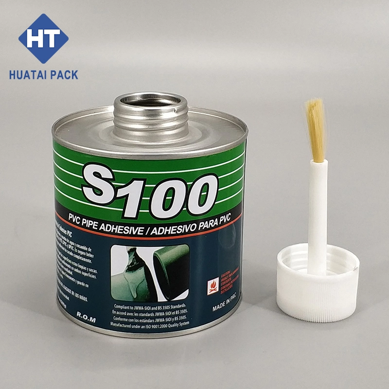 Empty 500ml Round Adhesive Tin Can 473ml PVC Pipe Glue Metal Container with Brush