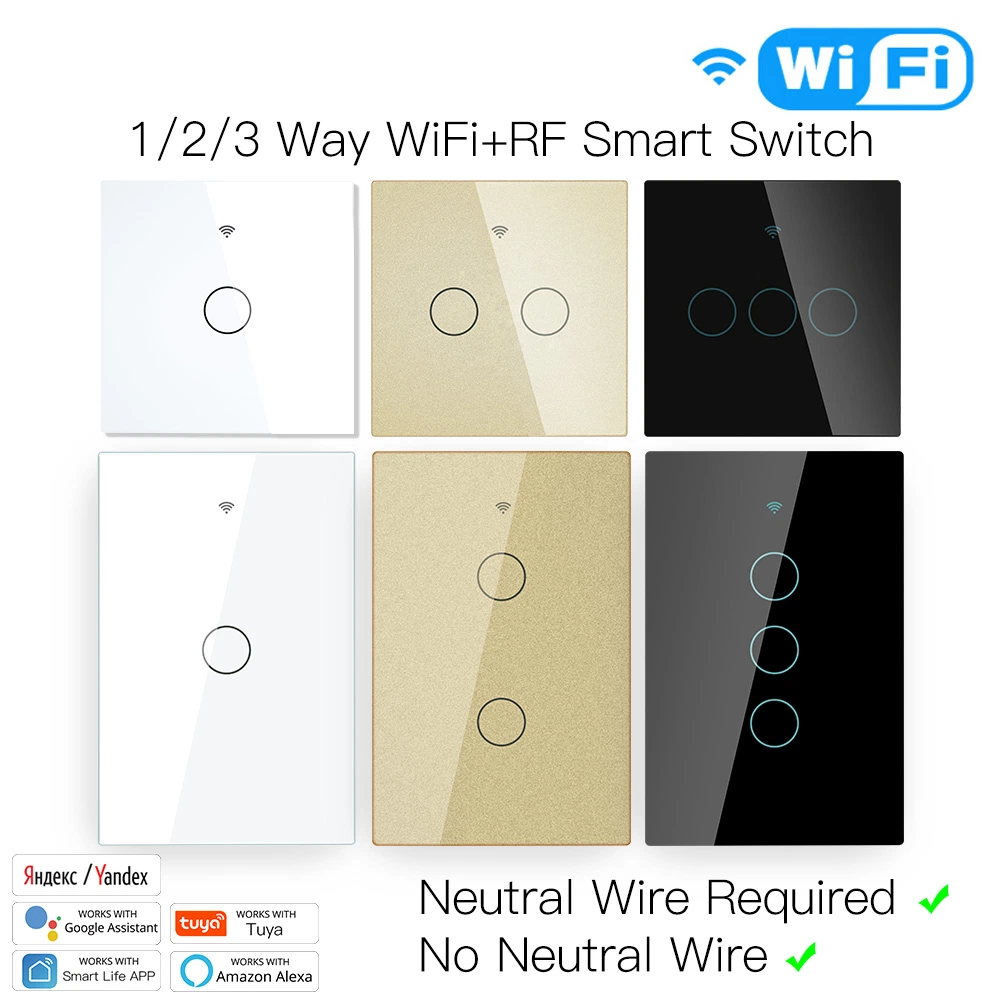 N+L Neutral Live Wire Tuya Smart Switch WiFi RF433 Light Wall Switches Smartlife APP Wireless Remote Control Timer Acho Google Home Voice Control Moes Factory