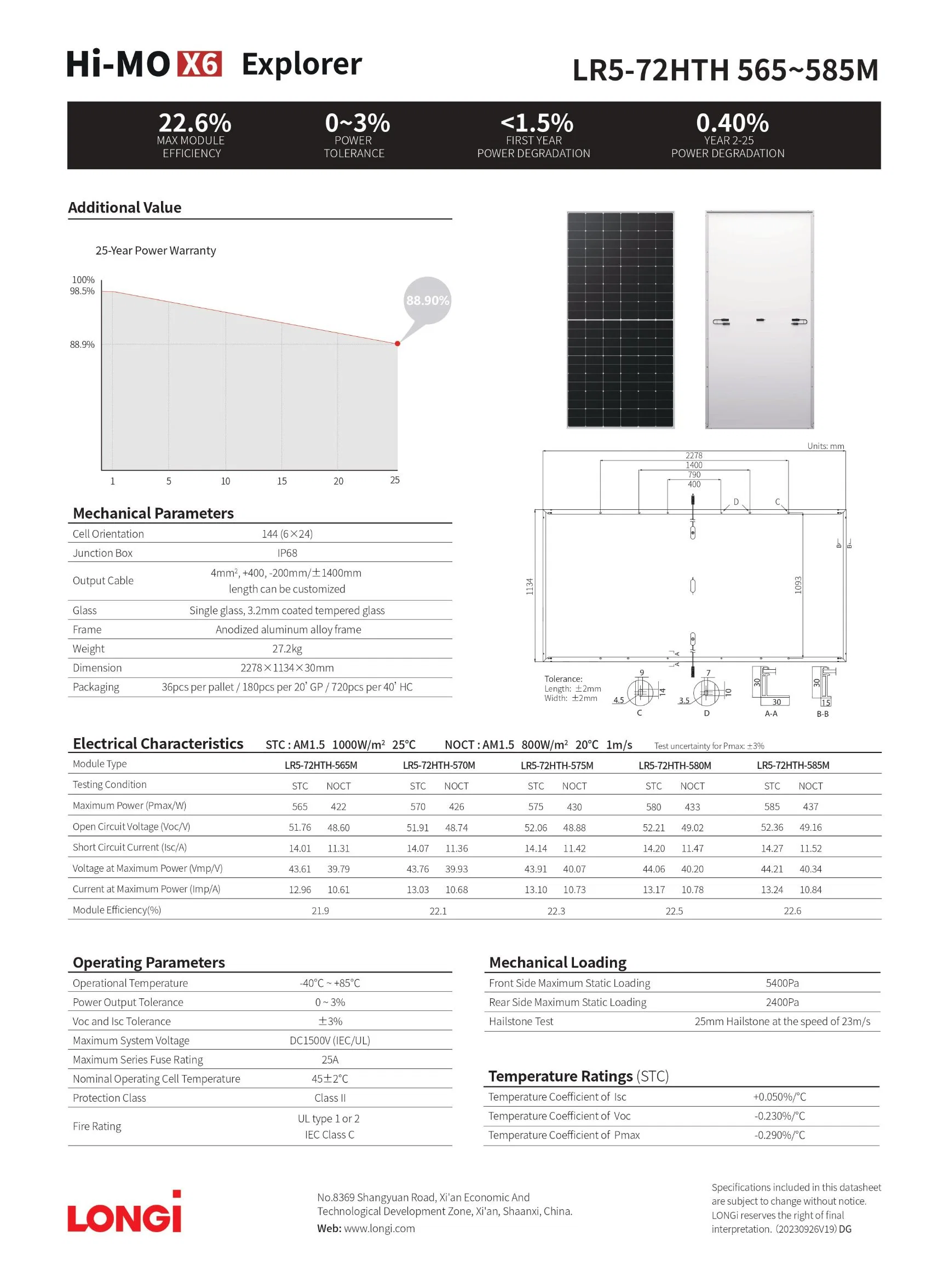 Longi Hi-Mo X6 Explorer LR5-72hth-585m 580W 575W 570W 565W Mono Panneaux solaires Hpbc Prix coût PV modules photovoltaïques Tier1 Jinko/Ja/MySolar/Trina Vente en gros