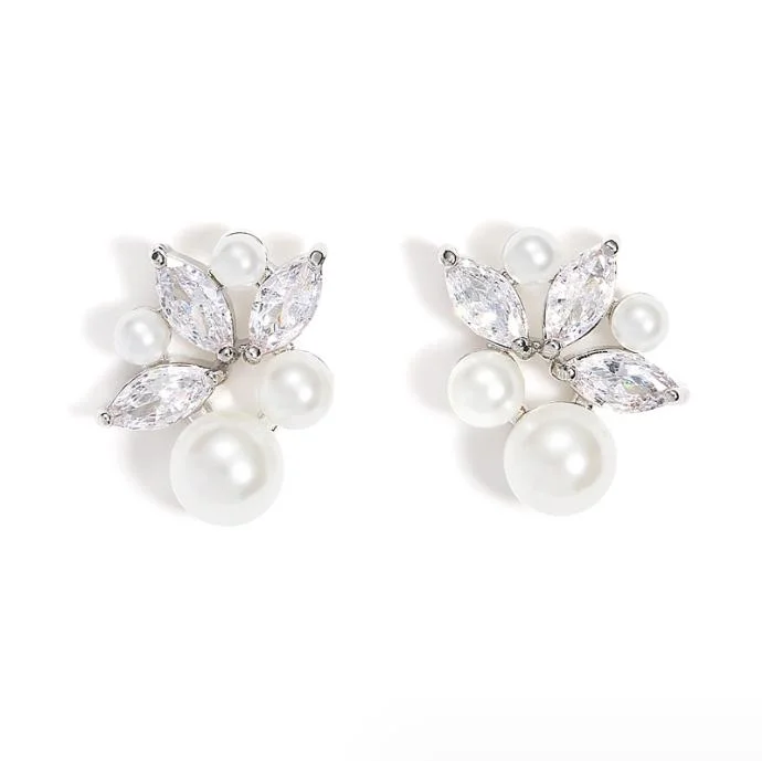 La moda Pearl CZ Stud. Boda nupcial CZ Pearl earring espárrago Joyas