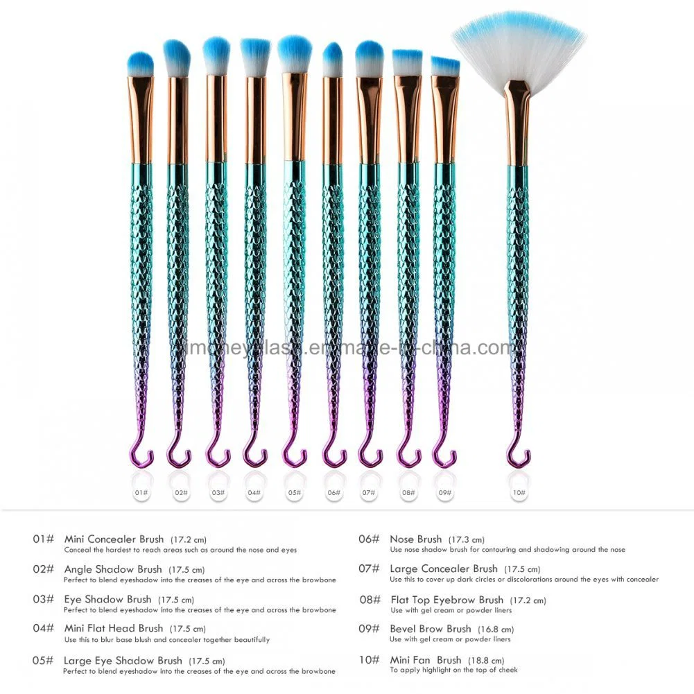 New 10PCS/Set Fish Hooks Mermaid Makeup Brushes Cosmetics Concealer Eyeliner Brush