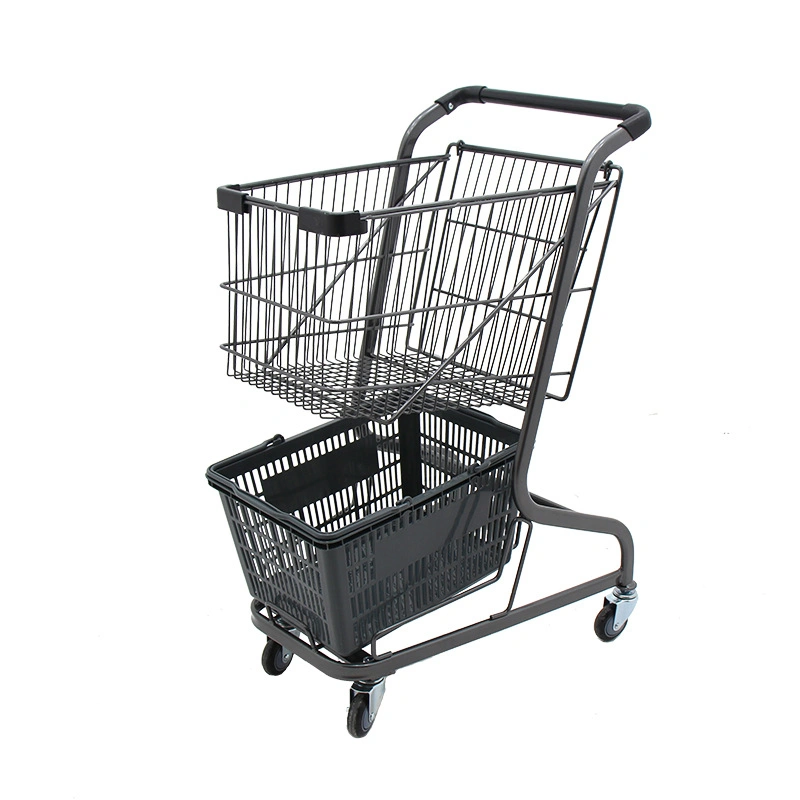 Plastic and Steel Supermarket Shopping Cart Combined with Baskets