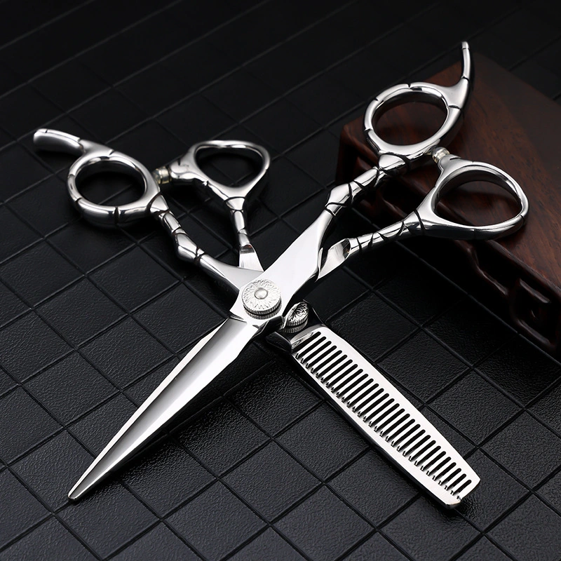 Tesoura de corte de cabelo com Barbeiro Profecional 6 polegadas Sainless Steel Salon Tesoura de cabelo de desbaste Shears