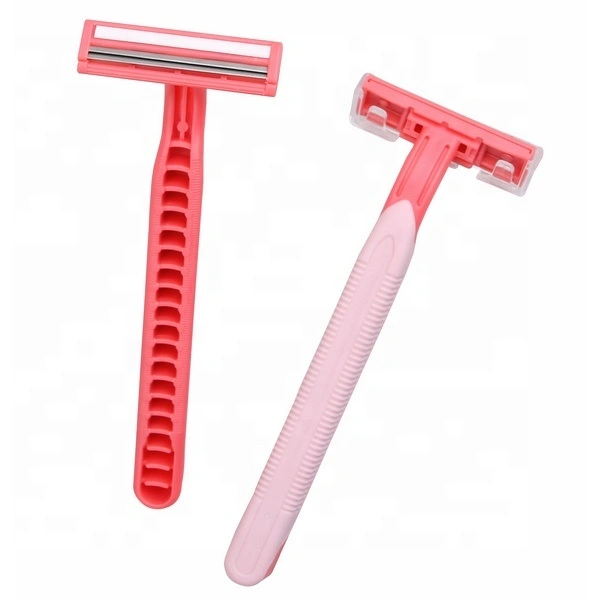 Twin Blade Disposable Shaving Razor Rubber Handle with Lubrication Strip