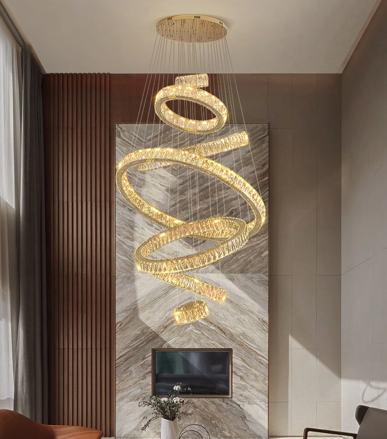 Living Room Chandelier Light with Crystal European Postmodern Gold Ring Pendant Light