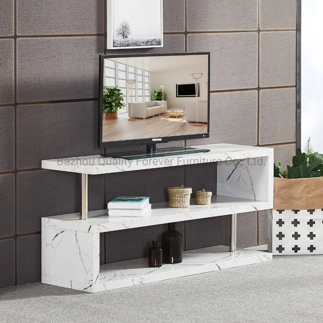 Comercio al por mayor de mármol de diseño moderno mobiliario de Casa de MDF de papel soporte de TV de acero inoxidable