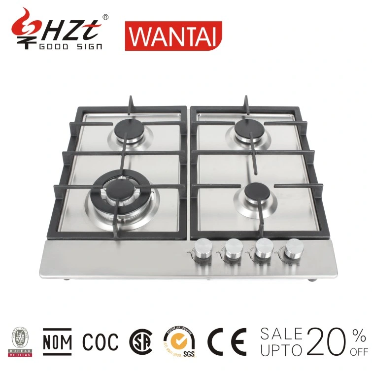 Top 4 Burner Flat Gas Stove Hot Sale Glass Battery Cast Iron Household Free Spare Parts Battery / AC Pulse Ignition (optional)