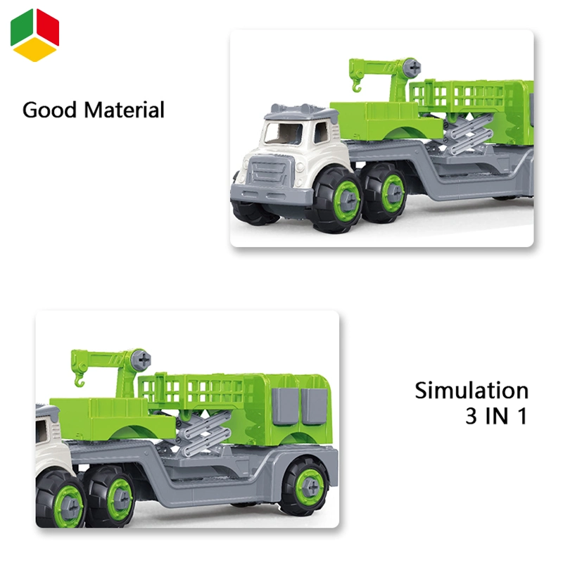 QS Popular New Design Children Wholesale/Supplier Kids Simulation Assembly Car Toy DIY Plastic 3 in 1 Combination Sanitation Vehicle Car Set Toys