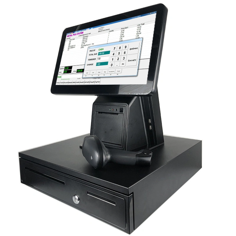 15.6 Inch Capacitive Touchscreen PC Cash Register System POS Terminal Cash Register with Scanner