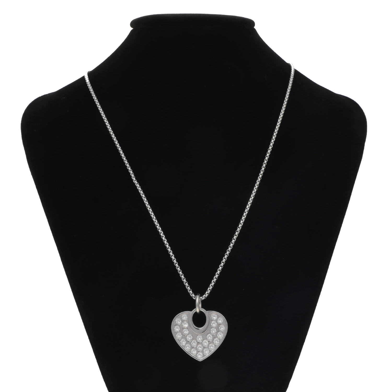 Fashion Stainless Steel Cubic Zircon Heart Pendant Necklace for Ladies Adjustable Length