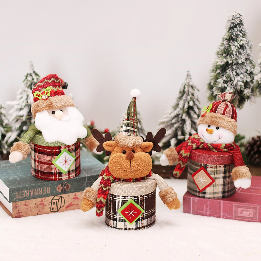 3 Modèles beau Noël Conteneur de bonbons de sucre en peluche Apple Boîte de rangement avec le Père Noël Bonhomme de neige Elk jouet en peluche couvre