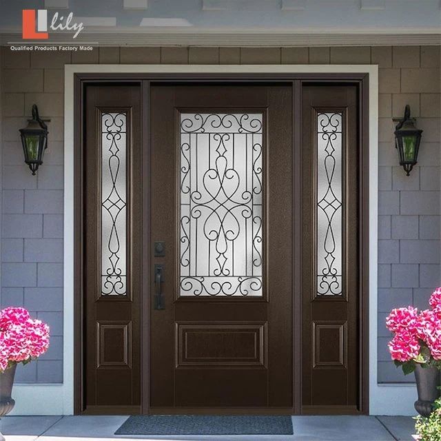 Factory Price Exterior Grill Design Pivot Molded Security Fiberglass Steel Aluminium Plastic Wood Panel French Hinged Flush Swing Main House Front Door