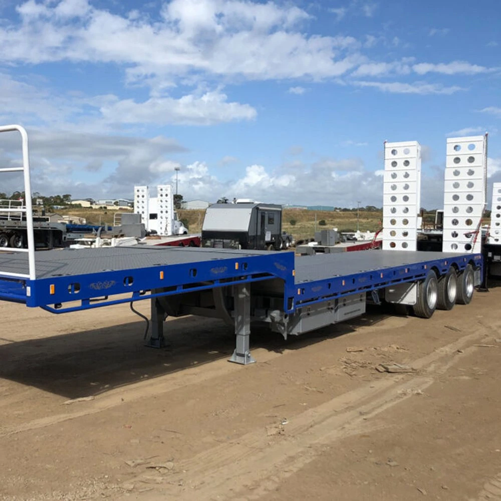 2 Axle New Low Bed Semi Trailer Gooseneck Lowboy Drop Deck Truck Trailer Hydraulic Ladder Excavator Lowbed Low Loader Trailer