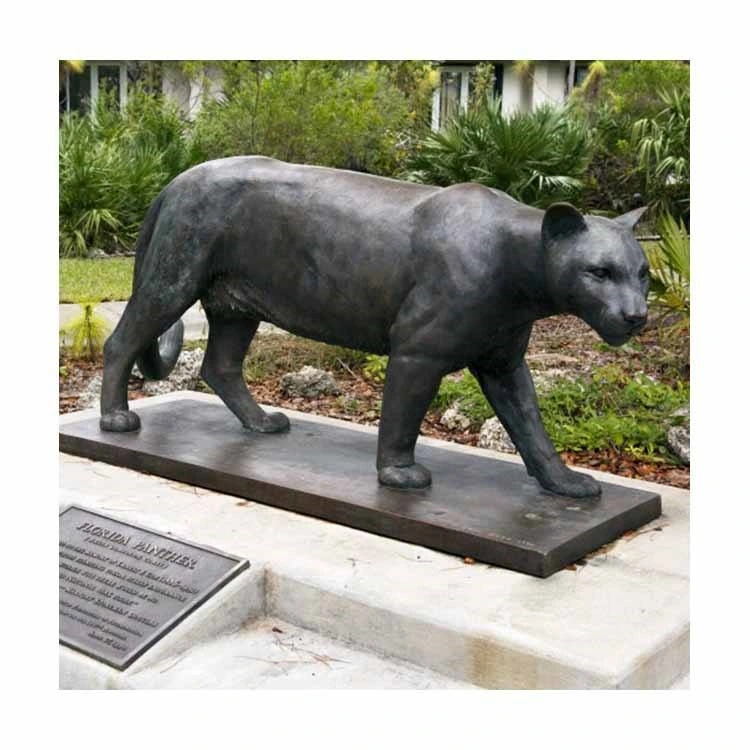 Jardín de Esculturas de animales de metal de bronce macizo Leopard estatua Cougar Wildcat Biblioteca estatua de bronce