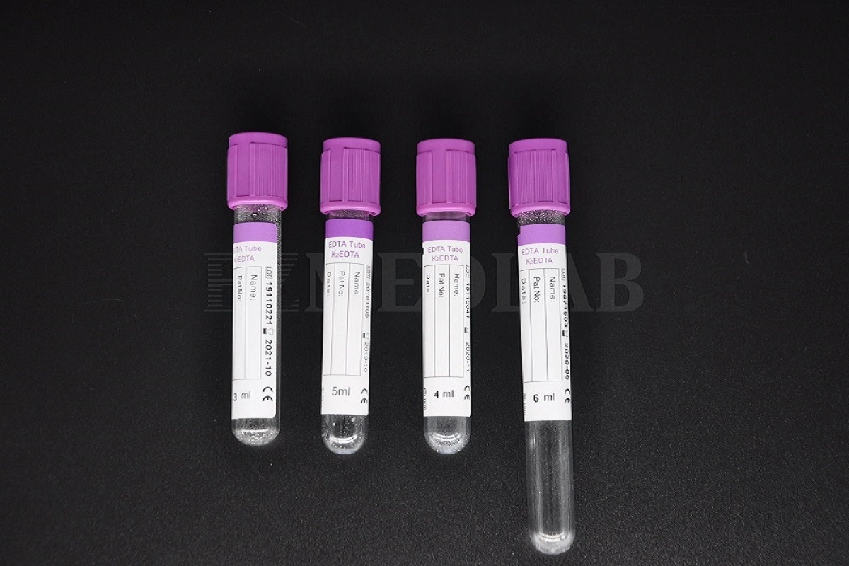 4mL desechable médico PET/vidrio vacío sangre recogida EDTA K2/K3 tubo Con tapa púrpura