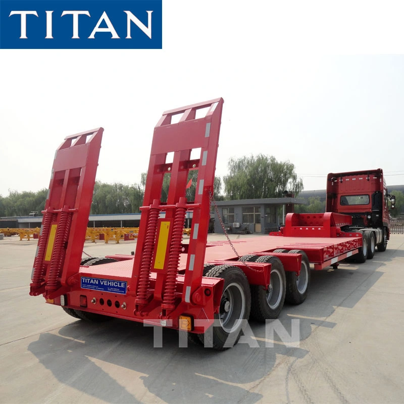 3 Axle Lowbed Semi Trailer Transport Excavator Equipment 60 Ton Low Bed Truck for Sale