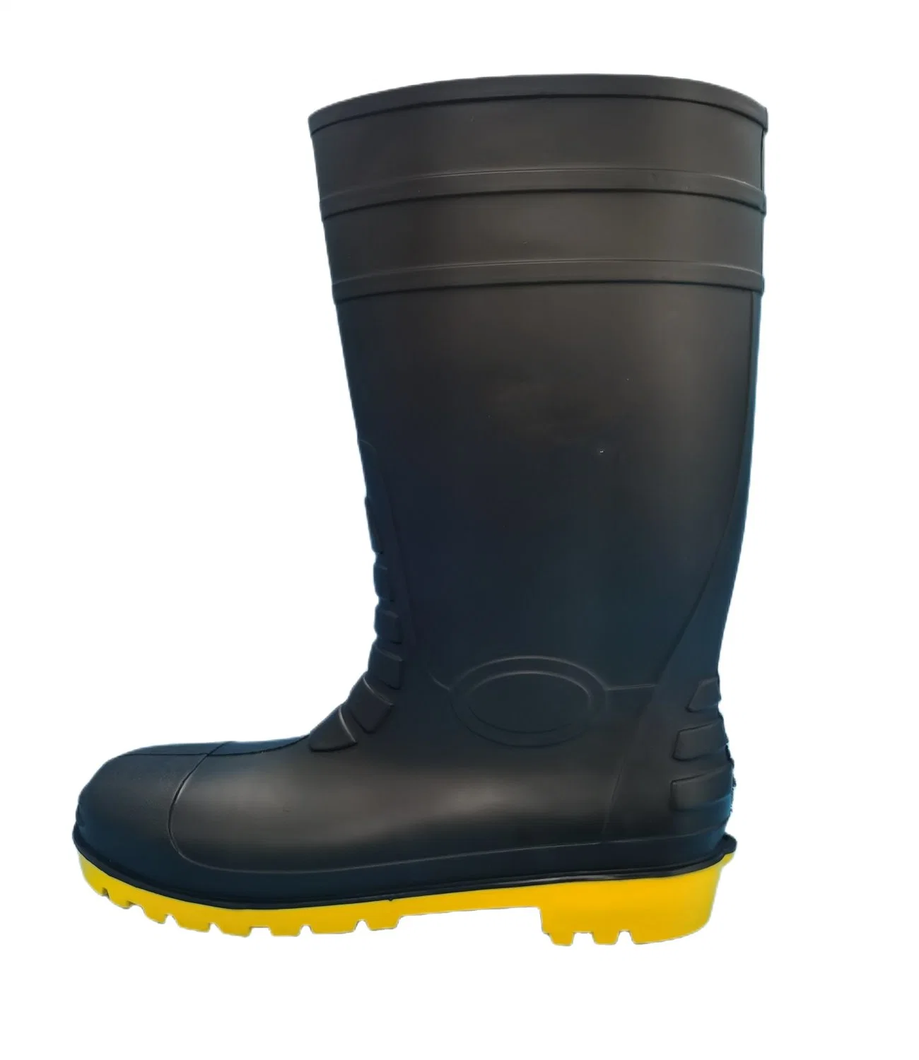 PVC Upper Fashion Style Man Steel Toe Botas para lluvia Jardín de Seguridad de TrabajoTrabajo de alta calidad impermeable Clásico liso Negro combate Tobillo nieve al aire libre invierno G