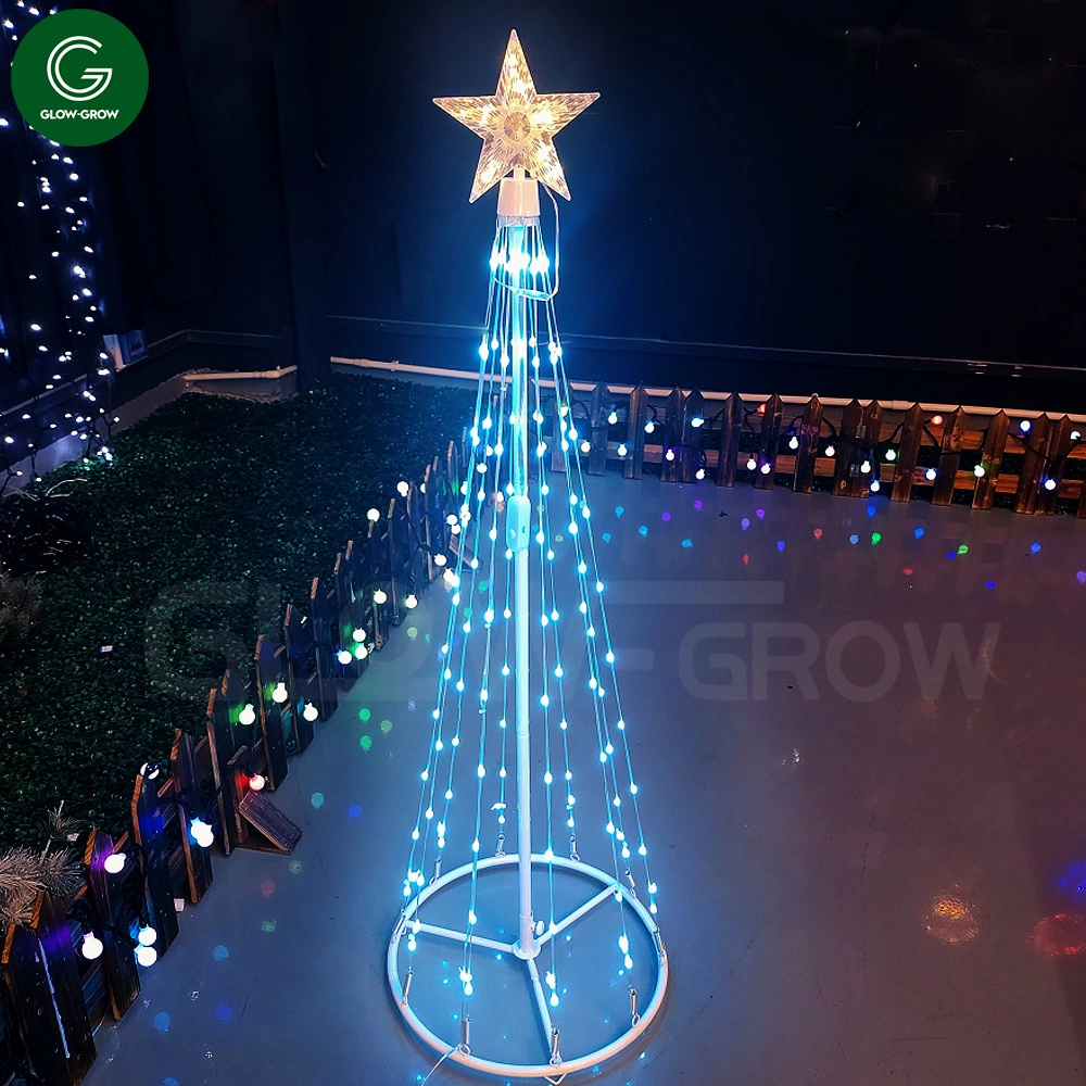 Multicolor LED Animated Tree Lightshow Lighted Cone Wire Artificial Tree with Star Topper Lights for Yard Patio Garden Outdoor Christmas Decoration