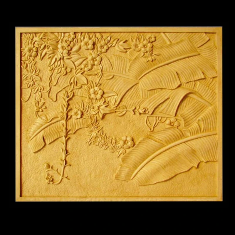 Yellow Sunflower Relief Stone Carved Rectangle Decoration