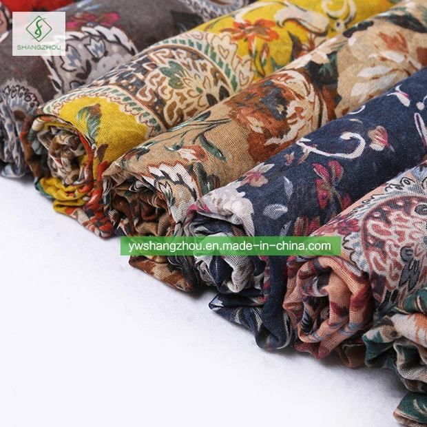 Newest Cashew Peony Printed Viscose Shawl Fashion Lady Moslem Scarf