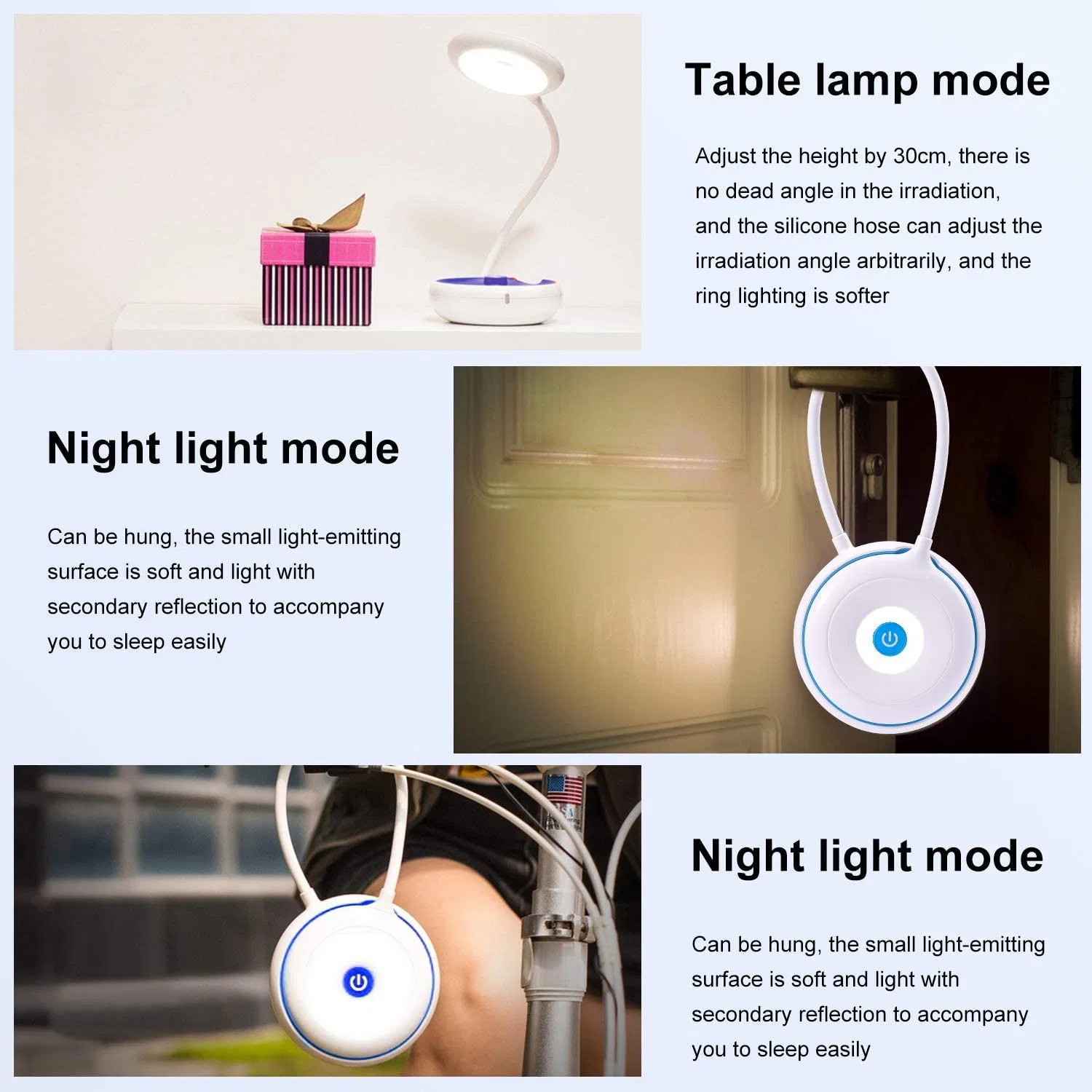 LED Desk Lamp Foldable 3modes Dimmable Touch Table Lamp USB Study Reading Wireless Night Light