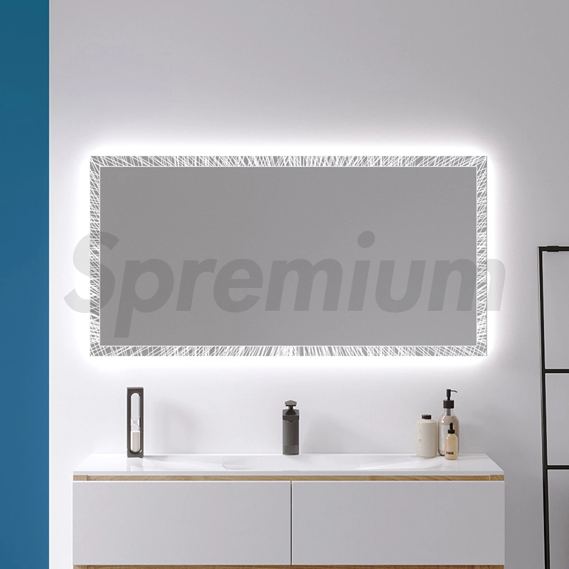 New Design Fashion Rectangle LED Mirror Anti Fog Shower Mirror LED Custom Logo Mirror for Bathroom Cabinet