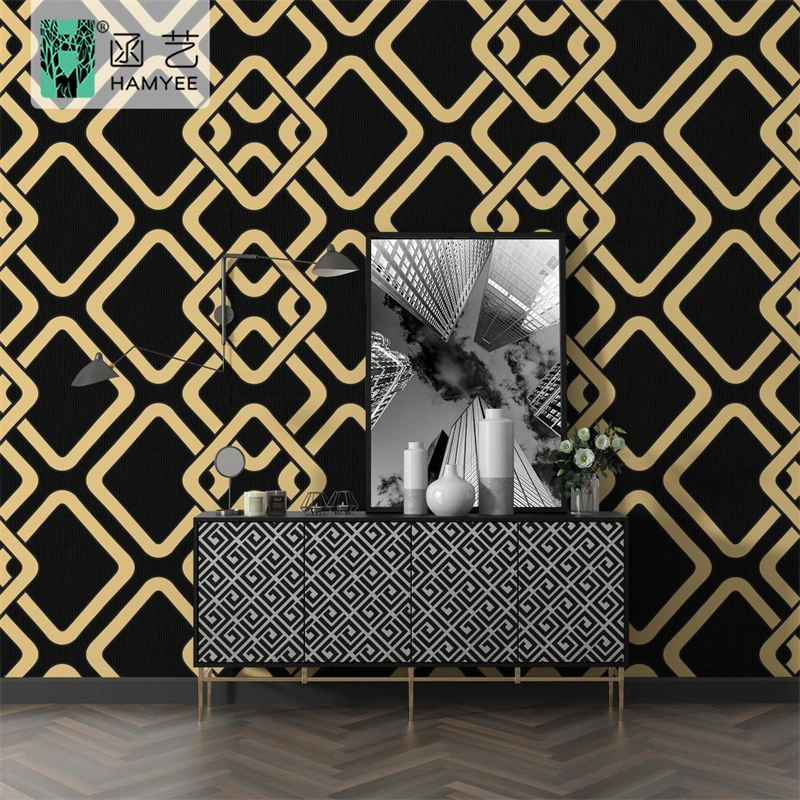 Factory Price Modern Design Black Vinyl Non Woven Wallpaper Roll 0.53m PVC Wall Paper