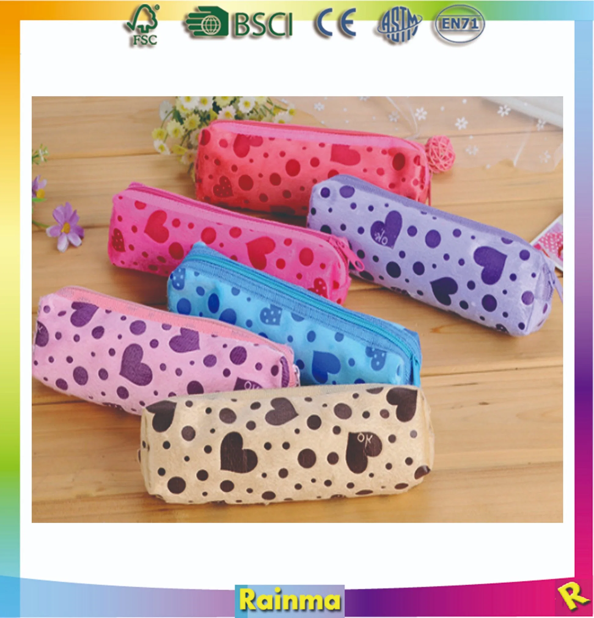 Candy Colored Flannelette Love Pencil Case for School and Promotions Use