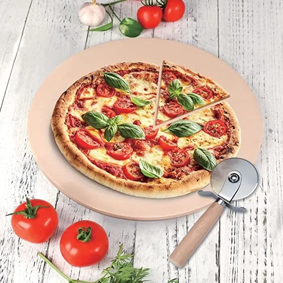11&prime; &prime; Cordierite Pizza Stone with Wooden Pizza Peel and Stainless Steel Cutter
