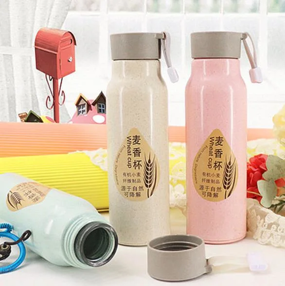 Environmentally Friendly Biodegradable Bottle Glass Wheat Straw Fiber Cup Custom Print Water Bottle