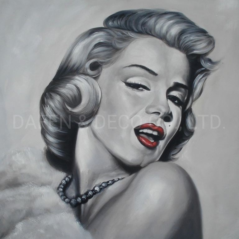 Realistic Oil Painting for Home Decoration - Marilyn Monroe Black White Red Lip