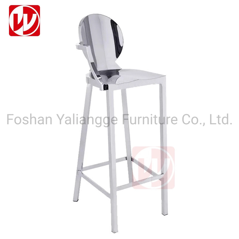 Hot Sale High Bar Chair Shiny Silver Stainless Steel Hotel Restaurant Outdoor Bar Stools