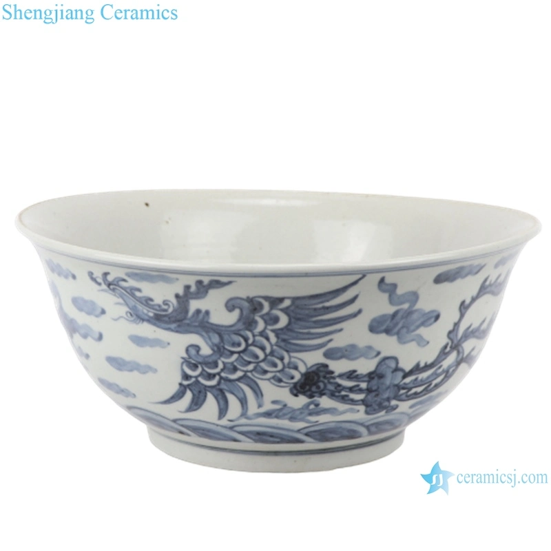 Chinese Old Style Antique Blue and White Porcelain Dragon Blessing Motif Ceramic Bowl