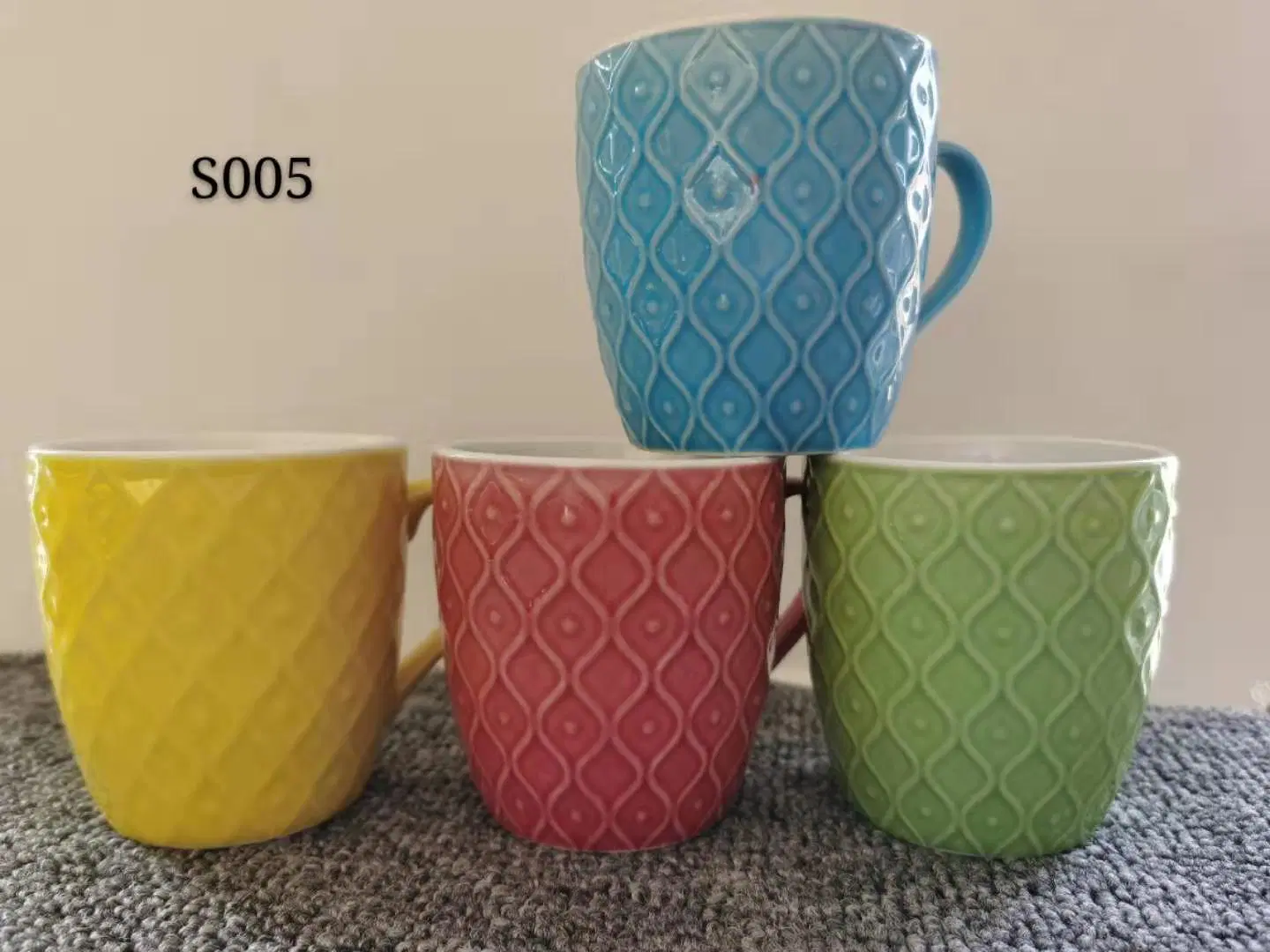 Daily Use Relif Emboss Craft Tableware Distinguishing Ceramic Coffee Water Tea Cup Mug for Home