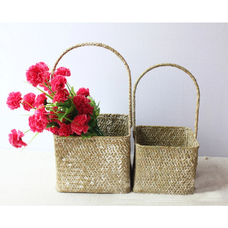 Straw Flower Basket Handmade Home Fruit Basket