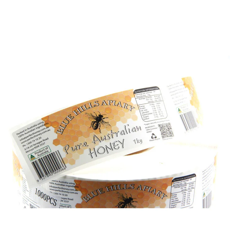 Wholesale Custom Printed Vinyl Waterproof Adhesive Honey Bottle Roll Packaging Label Stickers Printing