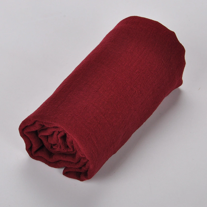 Comercio al por mayor Color personalizado de algodón y lino plisado hiyab bufanda
