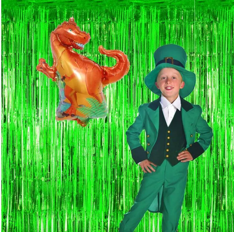 Metallic Foil Fringe Green Curtain Backdrop Photo Booth Jungle Dinosaur Jurassic Forest Hawaiian Party St Patrick Day Decoration