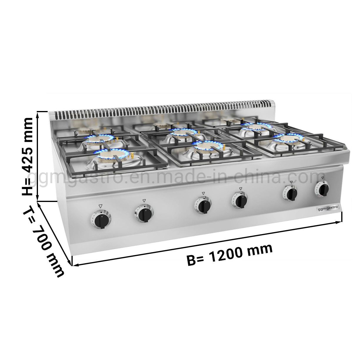 Estufa de gas de cocina OEM quemadores de 6X con llama piloto