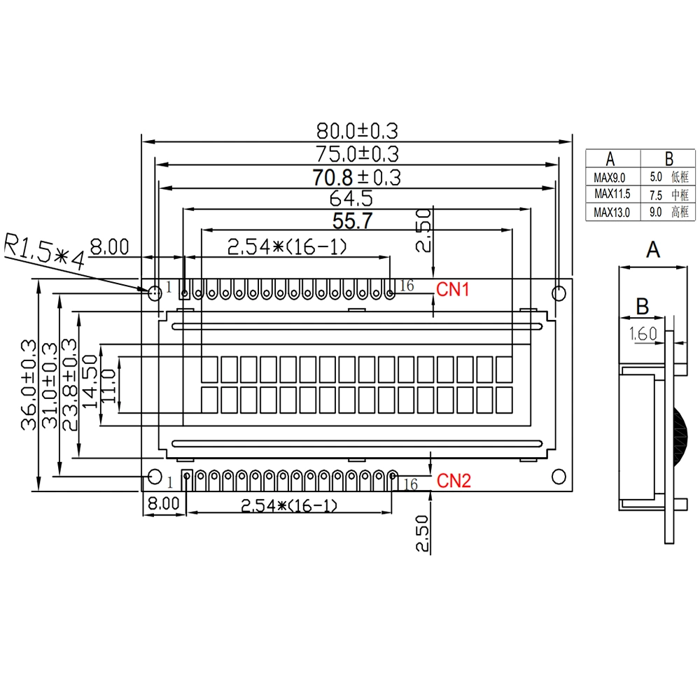 16 Pin 16*2 Character LCD Screen 8 Bit Parallel Monochrome LCD Module