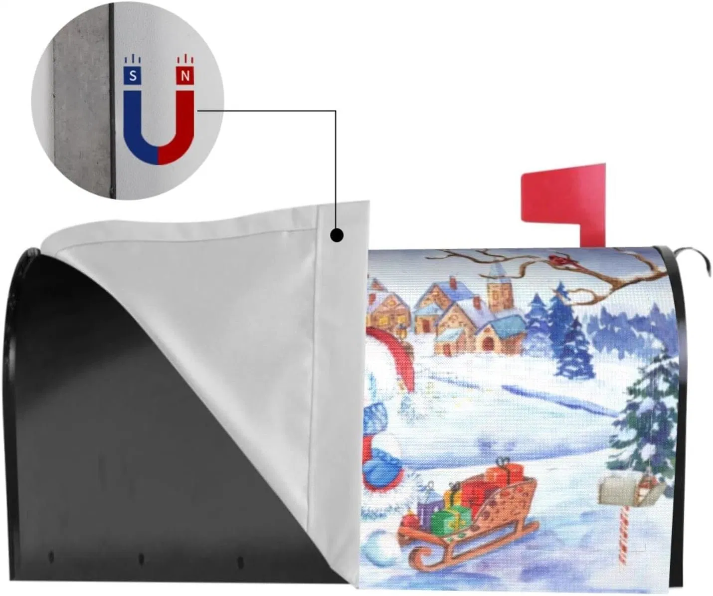 Invierno Snowman Mailbox Cover Magnetic Cardinal Bird Mailbox Cover, Merry Christmas Snowflake Letter Post Box Cover Wrap decoración de Navidad Jardín de Casa