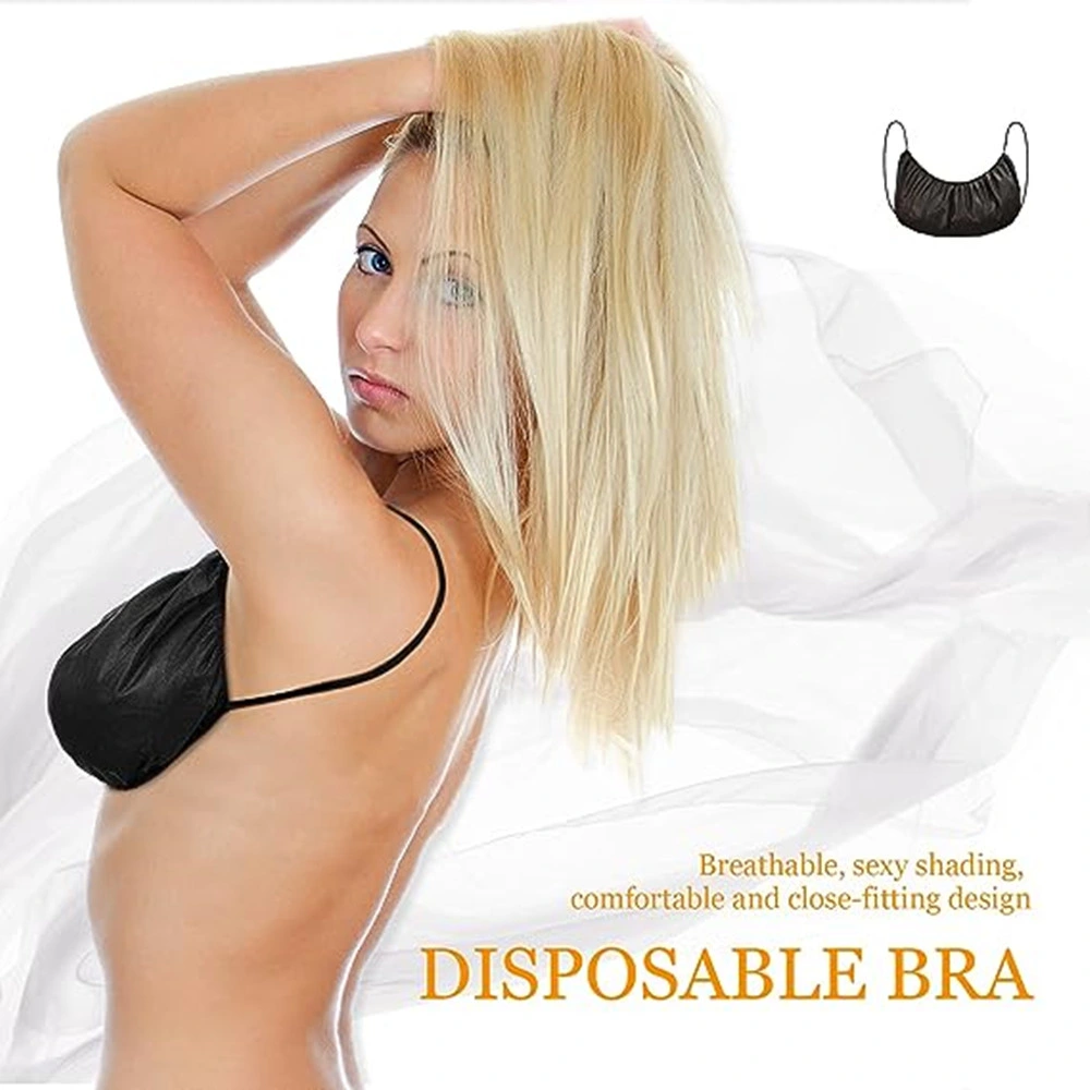 Disposable Nonwoven Bras Women's Disposable SPA Top Garment Underwear Individually Pack Brassieres for Spray Tanning Black