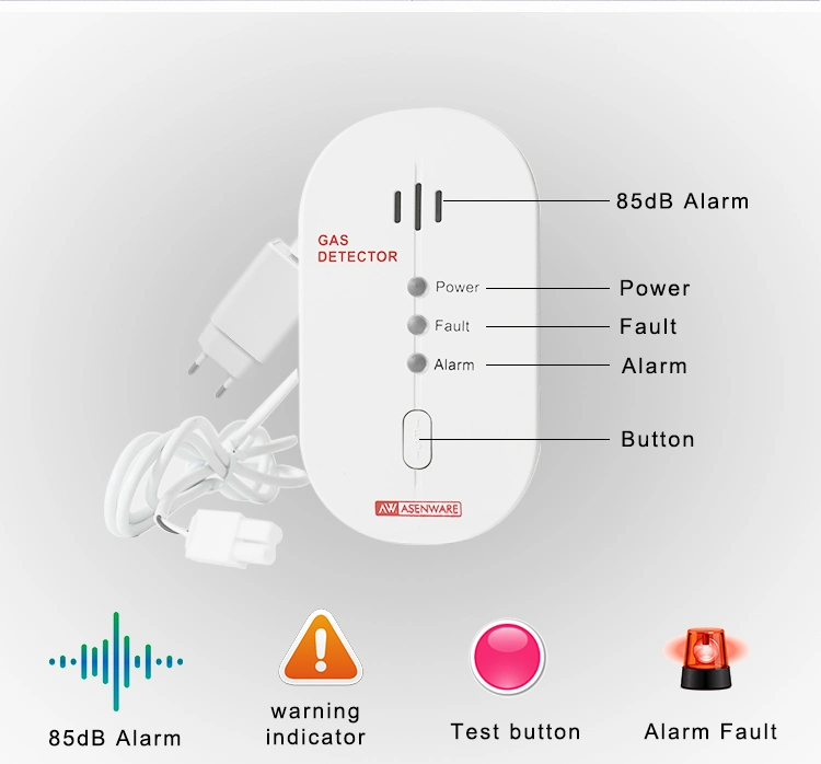 Asenware 220VAC Standalone LPG Gas Detector Gas Leak Detector Gas Detector Alarm